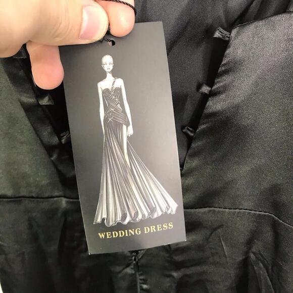 Black Wedding Dress Womens 6 Lace Up Back Silky Satin Cowl Neck Minimalist Goth - Picture 2 of 10